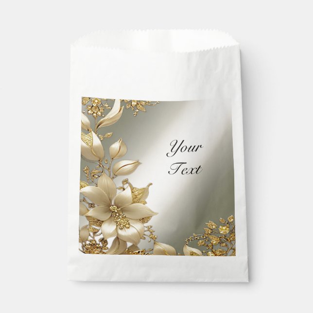 Sachets En Papier Sac à privilégier Floral Doré (Devant)