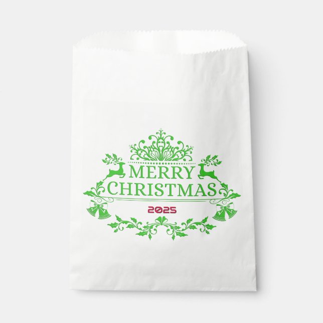 Sachets En Papier Sac de faveur de Noël à emblème vert (Devant)