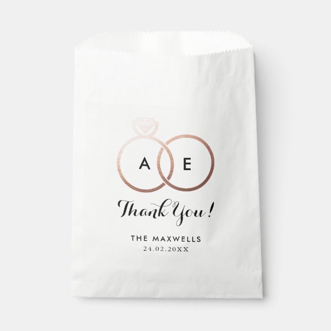 Sachets En Papier Sac de préférence pour Mariage or Rose moderne (Devant)