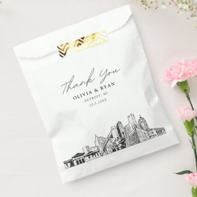 Sachets En Papier Sac Favonalized Mariage Skyline de Détroit (Detroit Wedding Skyline Personalized Favor Bag
)