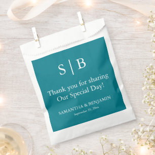 Sachets En Papier Sac Turquoise classique de mariage pour monogramme