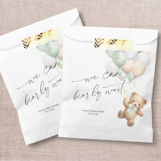 Sachets En Papier Sage Green Bearly Wait Moderne baby shower neutre (Sage Green Bearly Wait, Gender Neutral Baby Shower Favro Bags)