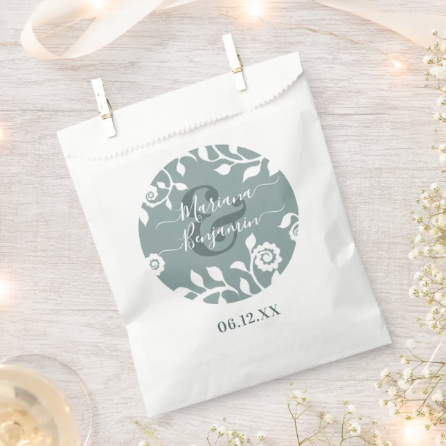 Sachets En Papier Sage Green Elegant Floral Art Personnalisé Mariage (Coupé)