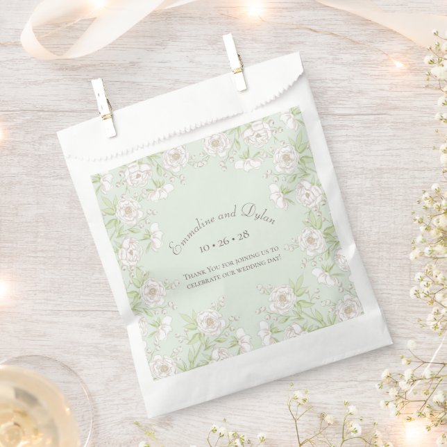 Sachets En Papier Sage Green White Rose Wedding (Coupé)
