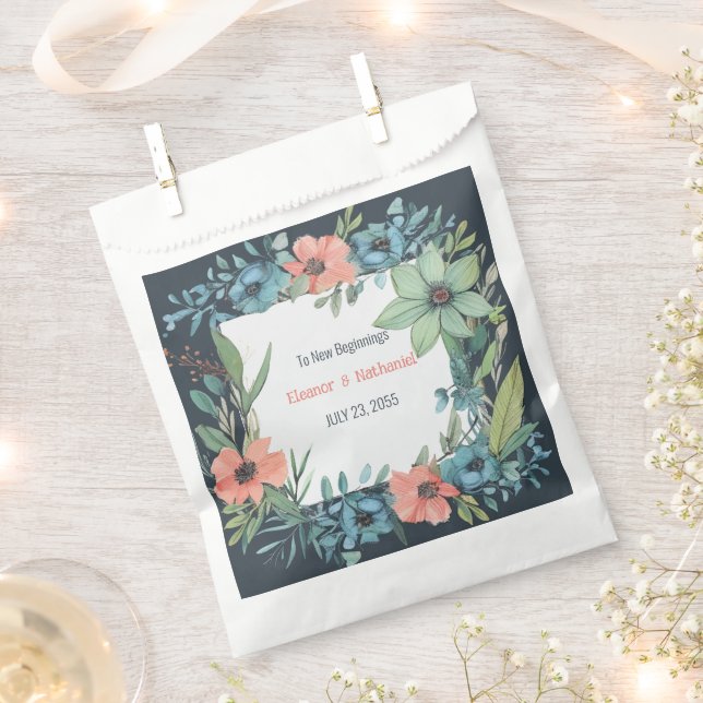 Sachets En Papier Saumon floral Whimsical Mariage bleu vert (Coupé)