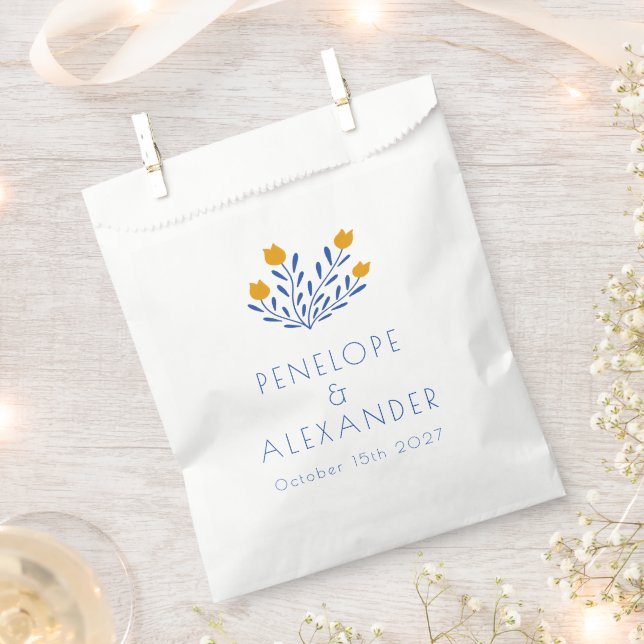 Sachets En Papier Scandi Fleurs folkloriques Bleu Jaune Mariage pers (Coupé)