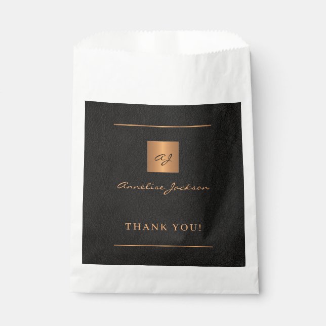 Sachets En Papier Script de nom monographique personnalisé en or noi (Devant)