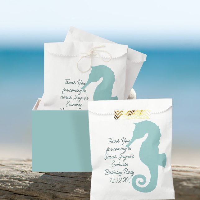 Sachets En Papier Seahorse Anniversaire Fête Personnalisé Favoriser  (A cute seahorse favor bag with space for your thank you message)
