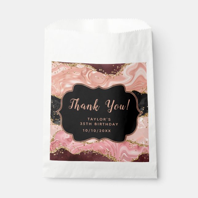 Sachets En Papier Séquins noir et rose Agate Anniversaire Merci (Devant)