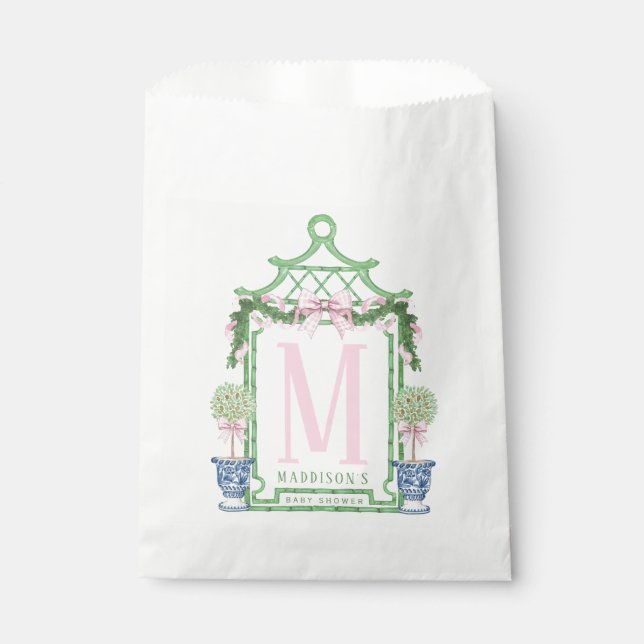 Sachets En Papier Serre preppée avec En vichy rose | Baby shower (Devant)