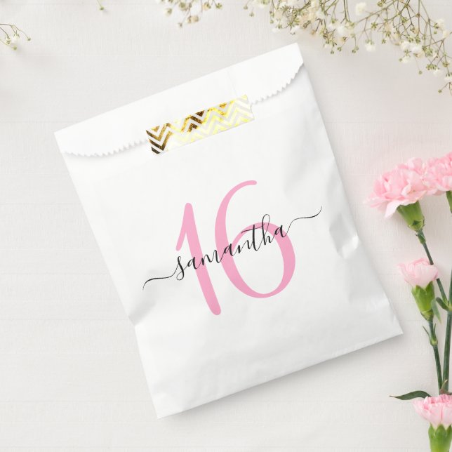 Sachets En Papier Signature rose personnalisée Script Sweet 16 (Scellé)