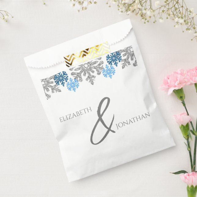 Sachets En Papier Silver Blue Snowflakes Mariage d'hiver (Scellé)
