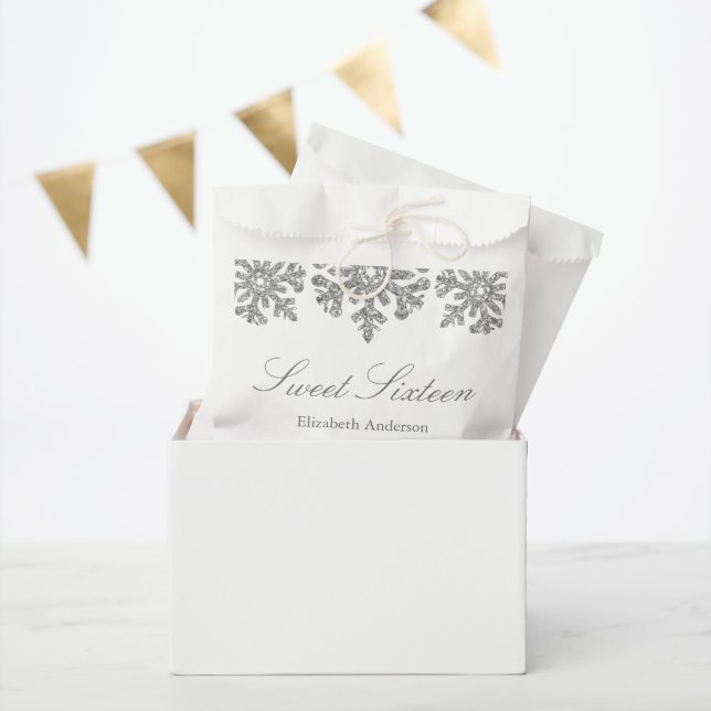 Sachets En Papier Silver Snowflake Winter Sweet 16 (Fête)