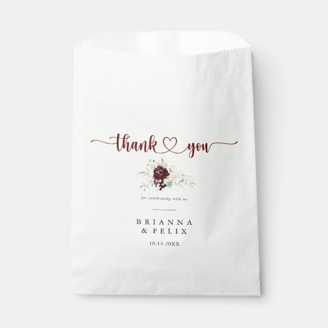 Sachets En Papier Simple couleur classique Merci floral Mariage (Devant)