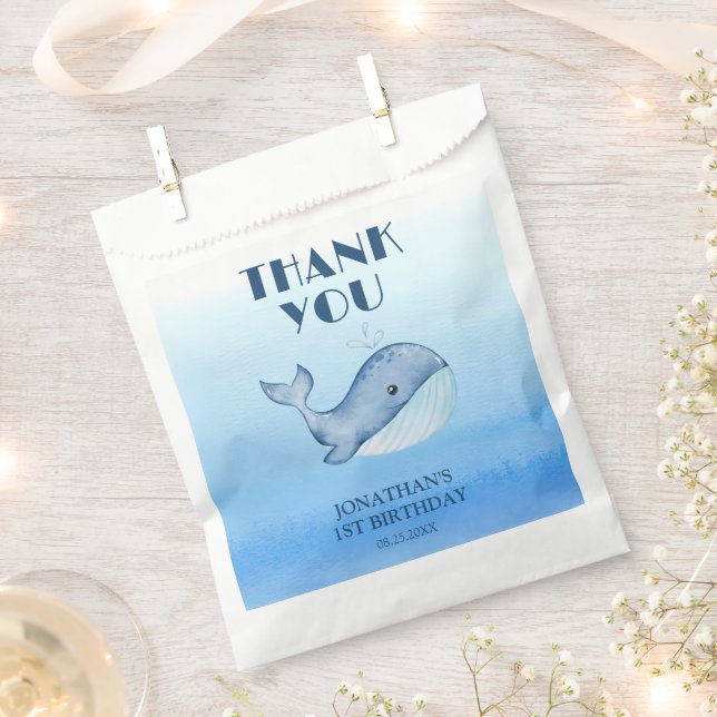 Sachets En Papier Simple mignonne Baleine Bleu Mer Merci d'anniversa (Coupé)