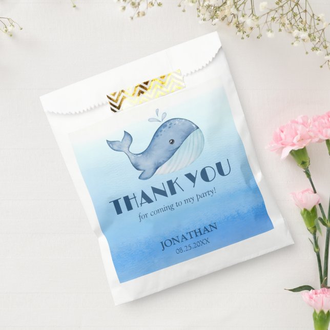 Sachets En Papier Simple mignonne baleine Bleu Océan Merci d'anniver (Scellé)