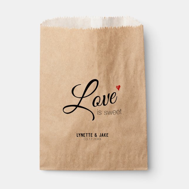 Sachets En Papier Simple Modern Script Love is Sweet Heart Mariage (Devant)