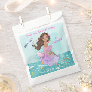 Sachets En Papier Sirène noire avec cheveux Brown Anniversaire Merci