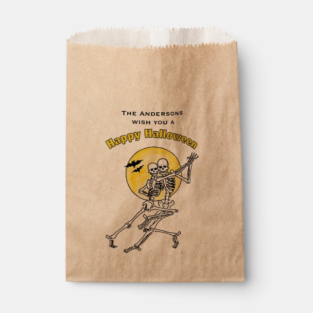 Sachets En Papier Skeletons Dansant sous la Pleine lune Halloween (Devant)