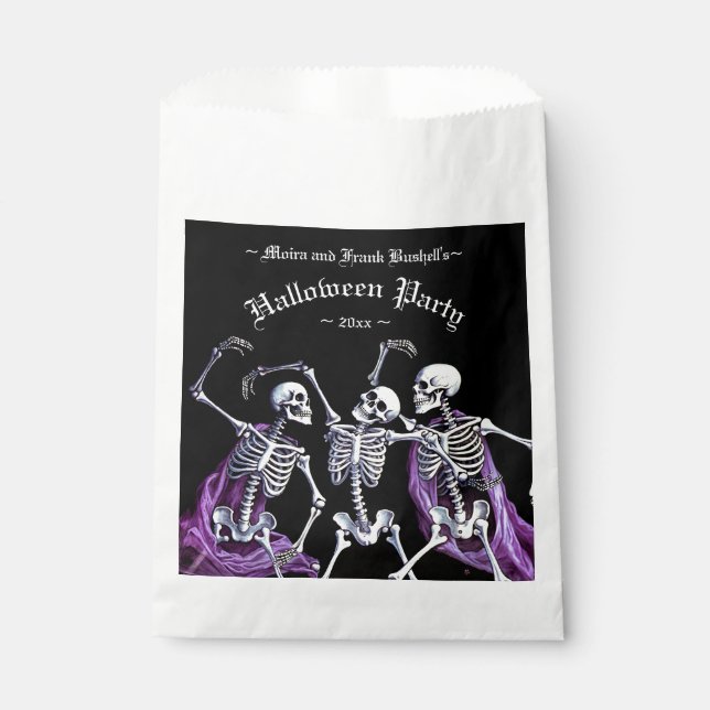 Sachets En Papier Skeletons de danse violet Mort noire Halloween (Devant)