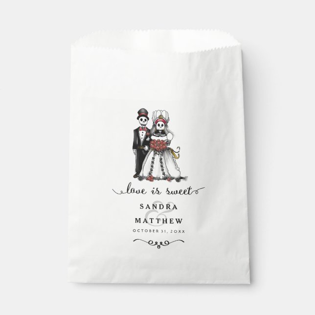Sachets En Papier Skeletons d'Halloween Mariée Groom L'amour est dou (Devant)
