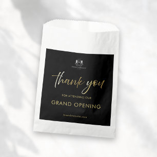 Sachets En Papier Sleek Black & Gold Script Merci Logo Événement