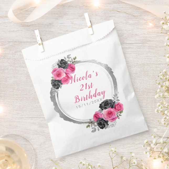 Sachets En Papier Soirée d'Anniversaire Elégante Rose et Argent chau (Coupé)