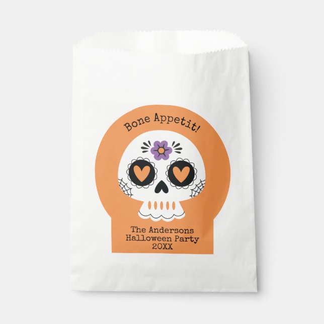 Sachets En Papier Soirée d'Halloween au crâne de sucre (Devant)
