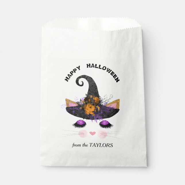 Sachets En Papier Sorcière Kitty face à Halloween (Devant)