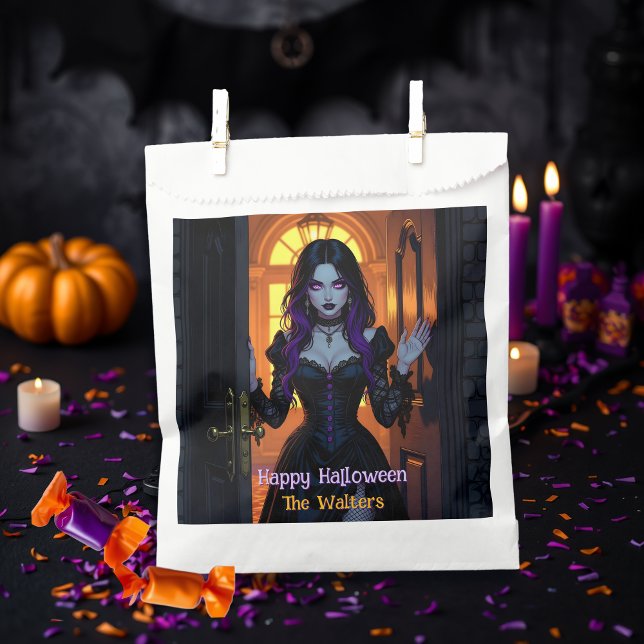 Sachets En Papier Sorcière noire et violette Personnalisée Halloween (Créateur téléchargé)
