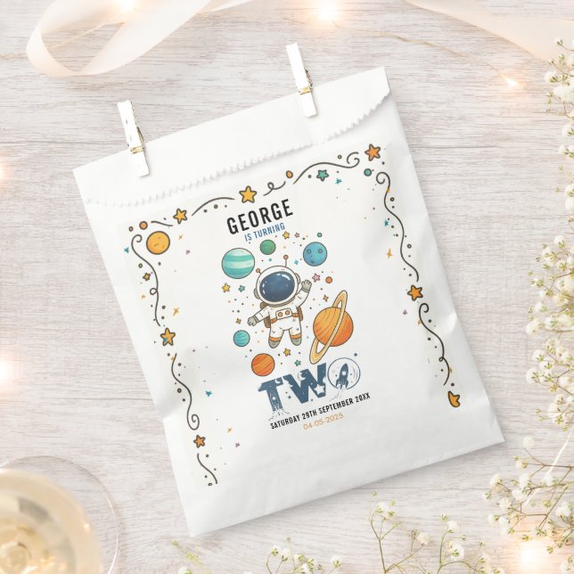 Sachets En Papier Space Adventure 2nd Birthday | Outer Space Party (Coupé)
