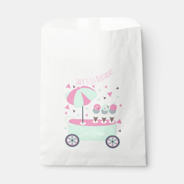 Sachets En Papier Stand de crème glacée Confetti Pink Anniversaire (Devant)