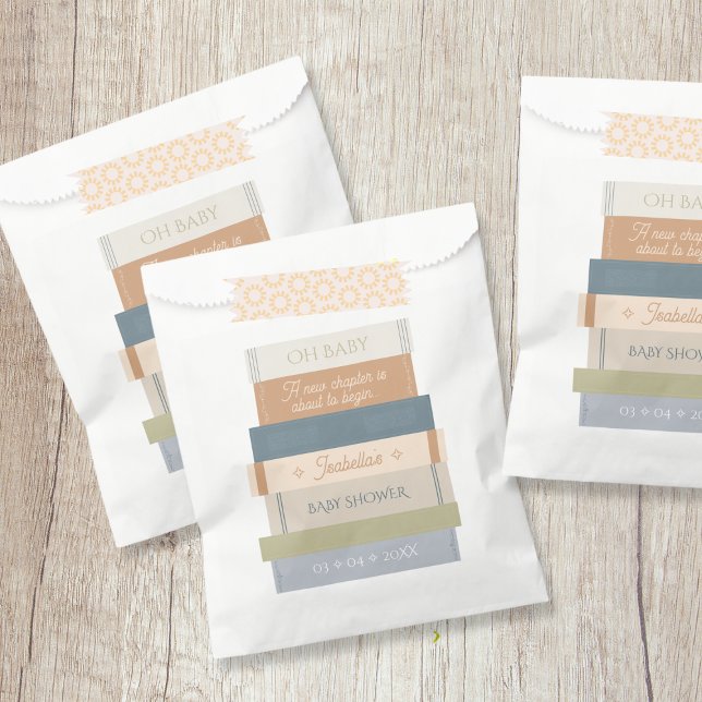 Sachets En Papier Storybook Stack Nouveau Chapitre Oh Baby shower (Storybook Stack New Chapter Oh Baby Shower Favor Bag)