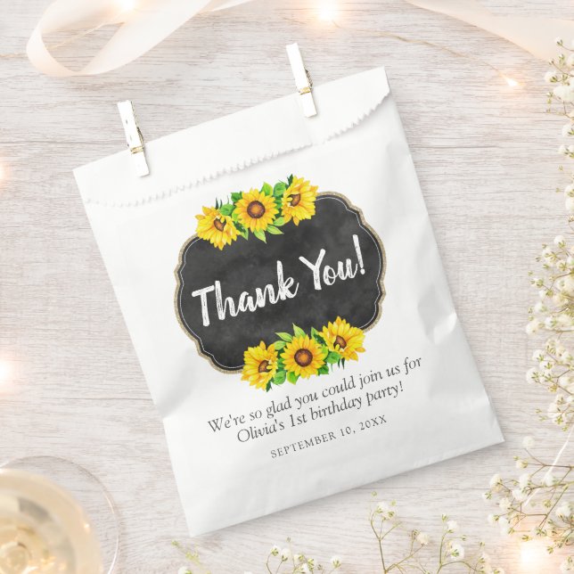 Sachets En Papier Sunflower Chalkboard Pays Ferme Merci (Coupé)