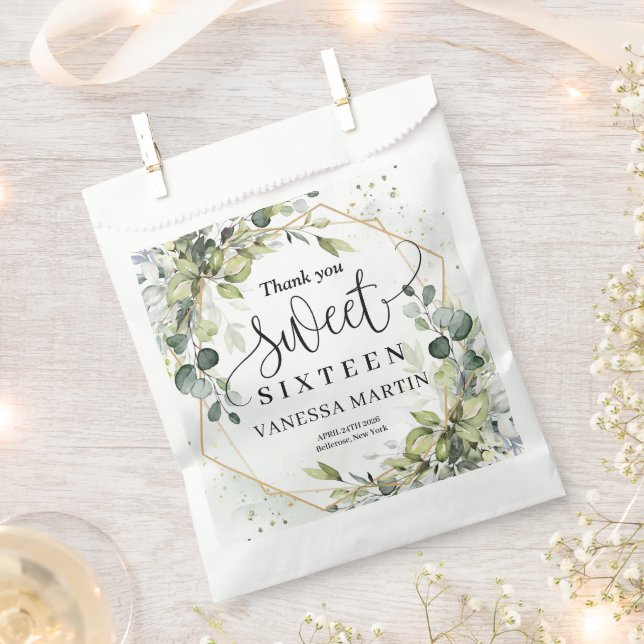 Sachets En Papier Sweet sixteen doré boho eucalyptus tendance (Coupé)