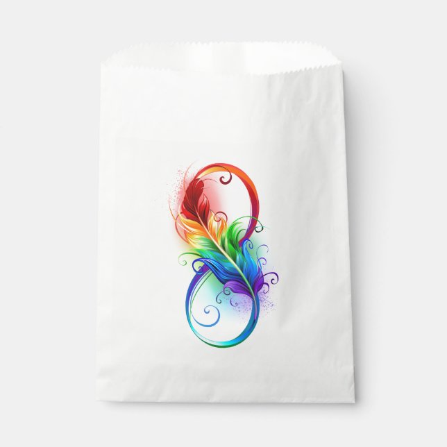 Sachets En Papier Symbole d'infini avec plume arc-en-ciel (Devant)