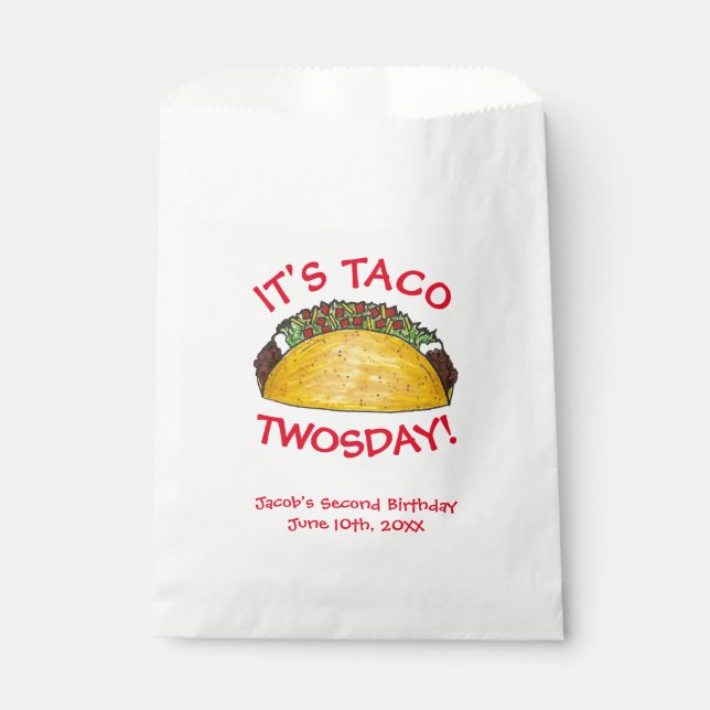 Sachets En Papier Taco TWOSday Mardi 2 Anniversaire fête Fiesta (Devant)