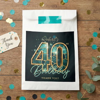 Sachets En Papier Teal Gold Agate Men 40th Birthday Party Thank You