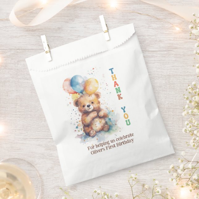 Sachets En Papier Teddy Bear 1er anniversaire Merci (Coupé)
