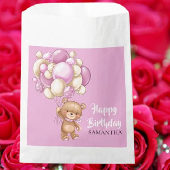 Sachets En Papier Teddy Girl rose Anniversaire (Happy Birthday to Your Little One!)