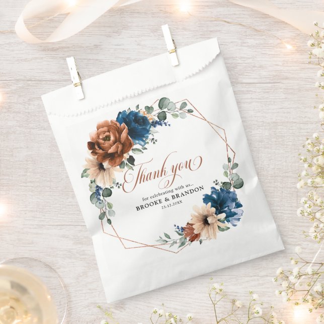 Sachets En Papier Terracotta Marine Bleu Vert Mariage géométrique (Coupé)