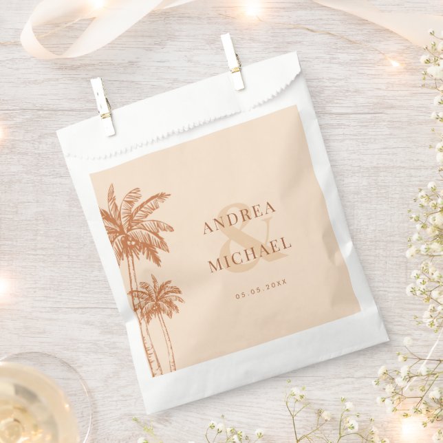 Sachets En Papier Terracotta Palm Trees & Ampersand Beach Wedding (Coupé)