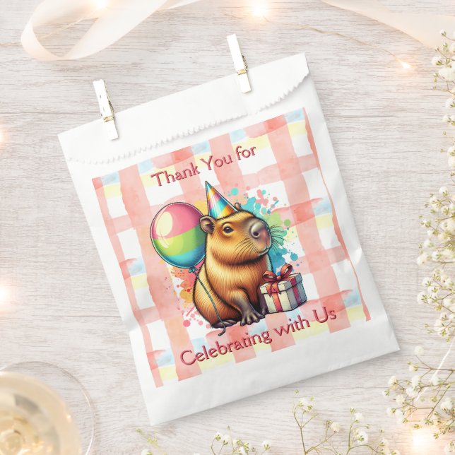 Sachets En Papier Thank You Girl's Birthday Party Capybara  (Coupé)