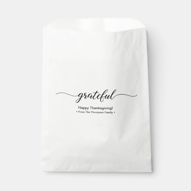 Sachets En Papier Thanksgiving | Grateful Elegant Script Holiday (Devant)