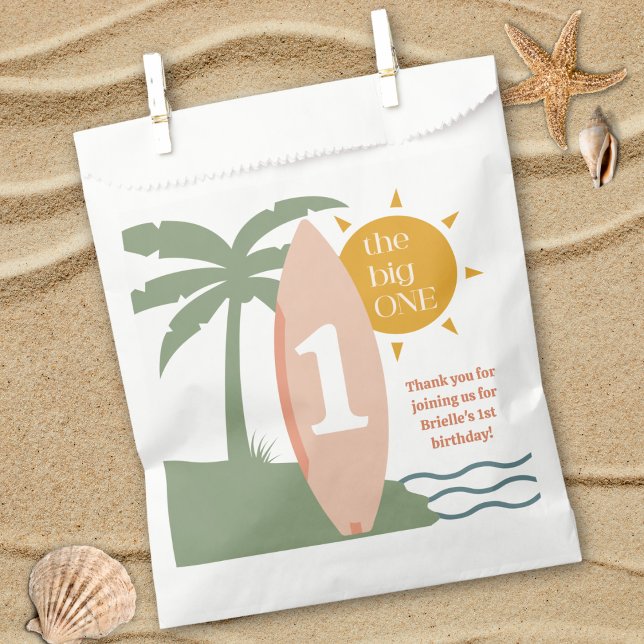 Sachets En Papier "The big ONE" Surboard Ocean First Birthday Party ("the big one" surfboard surfing first birthday party favor bag custom girls 1st bday beach ocean )