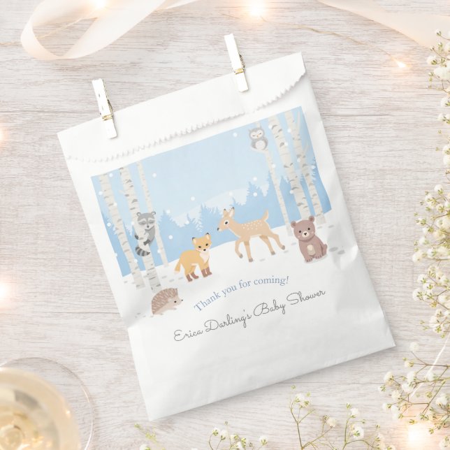 Sachets En Papier Thème baby shower Woodland | forêt d'hiver (Coupé)