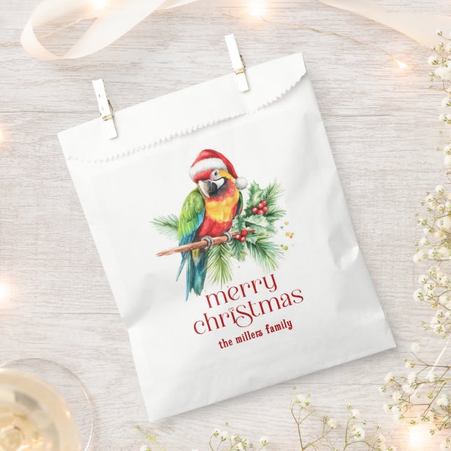 Sachets En Papier Thème de Noël Tropical Merci Retro Texte (Coupé)
