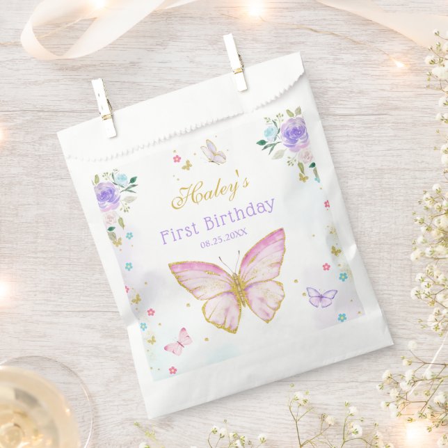 Sachets En Papier Thème Papillon rose Floral Girl Anniversaire (Coupé)