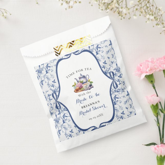 Sachets En Papier Toile bleue de jouy Tea Party Douche nuptiale (Scellé)