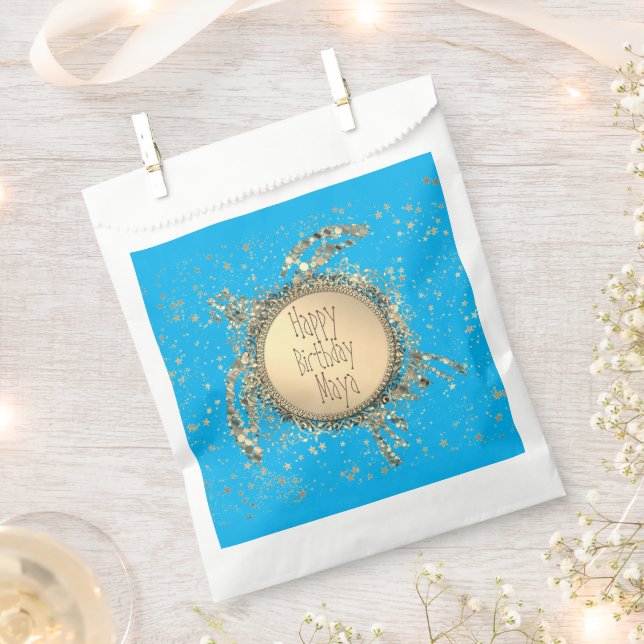 Sachets En Papier Tortue dorée sur bleu Anniversaire (Coupé)